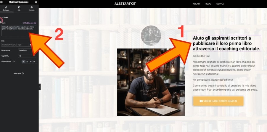 Modificare testo Elementor