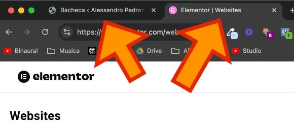 Browser tabs Elementor + WordPress