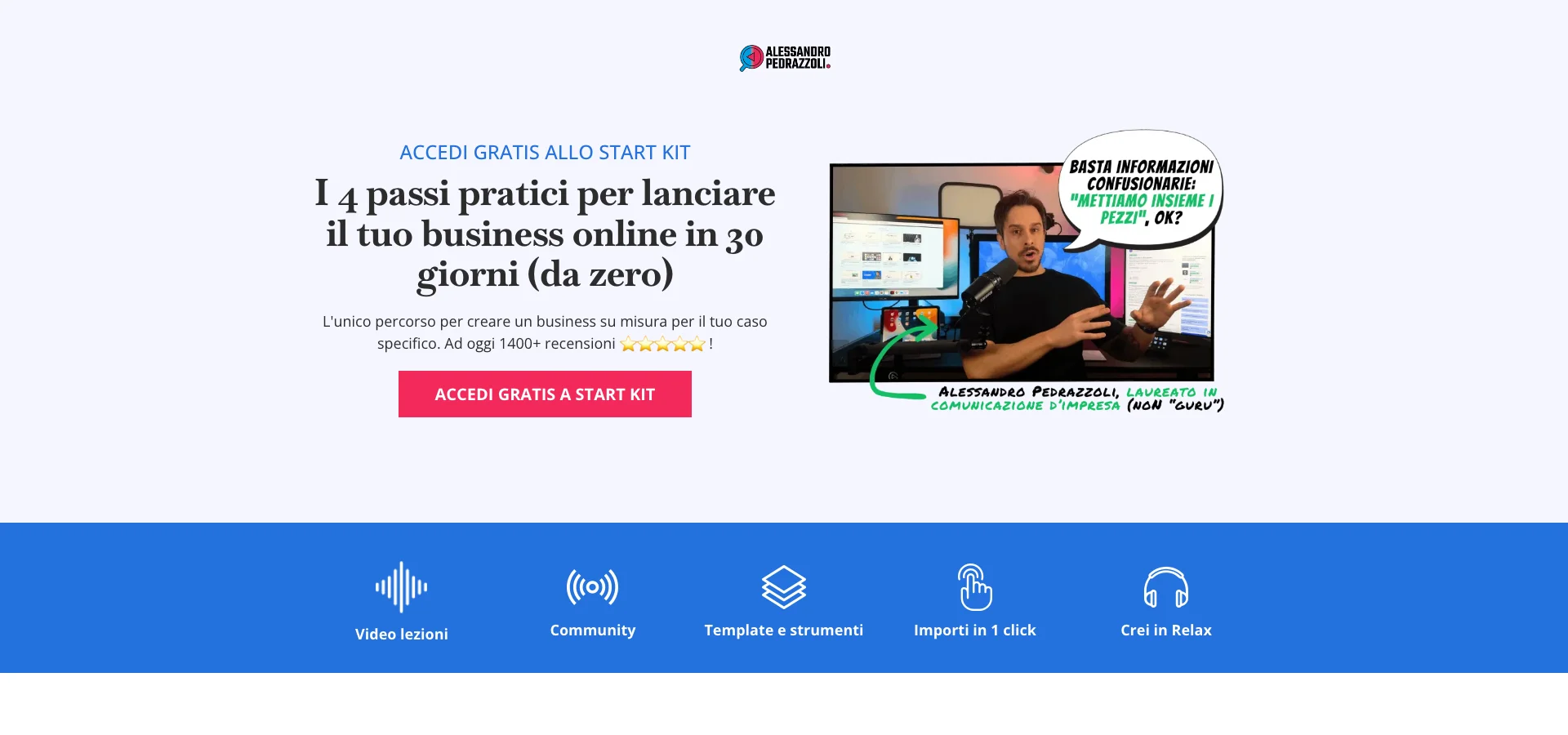 Screenshot della landing page del corso Start Kit di Alessandro Pedrazzoli