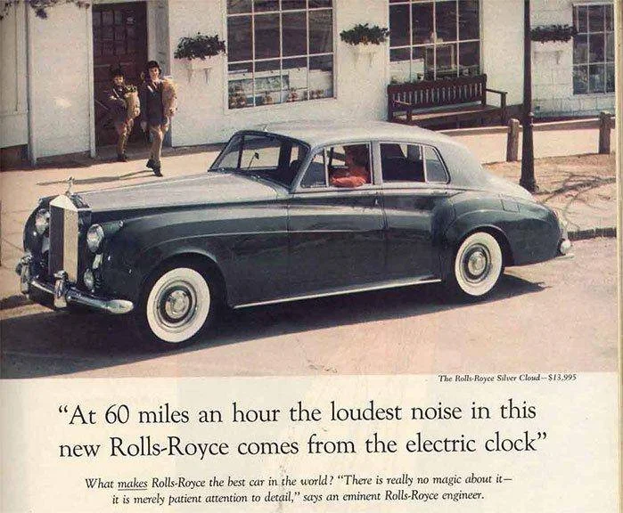 Screenshot dell'annuncio storico Rolls-Royce di David Ogilvy del 1958