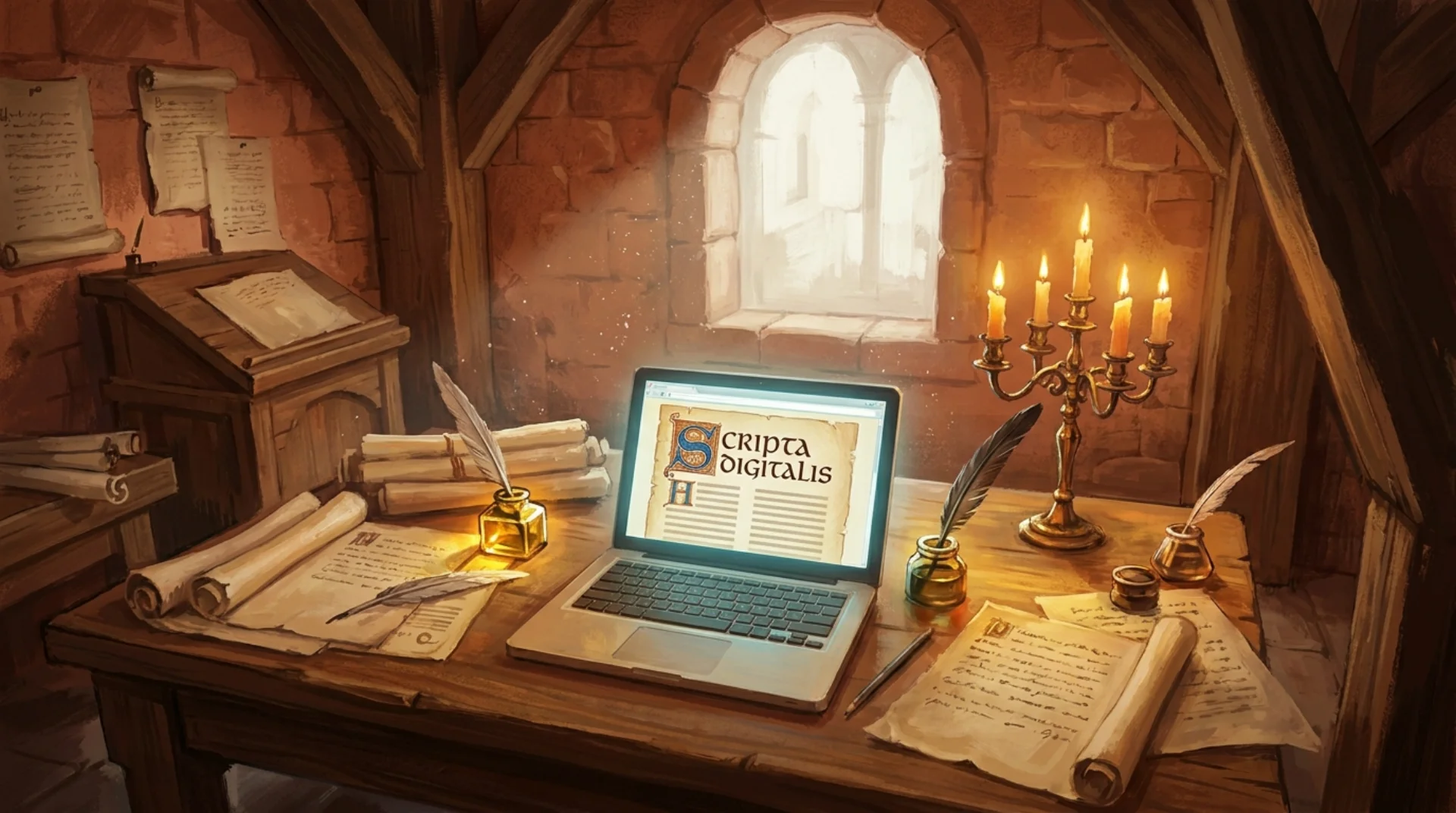 Scrivania da blogger: taccuino, laptop e golden hour — ispirazione al lavoro