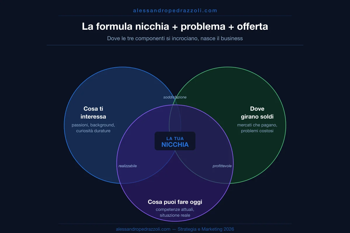 Schema la formula nicchia più problema più offerta: dove si trovano le opportunità di business