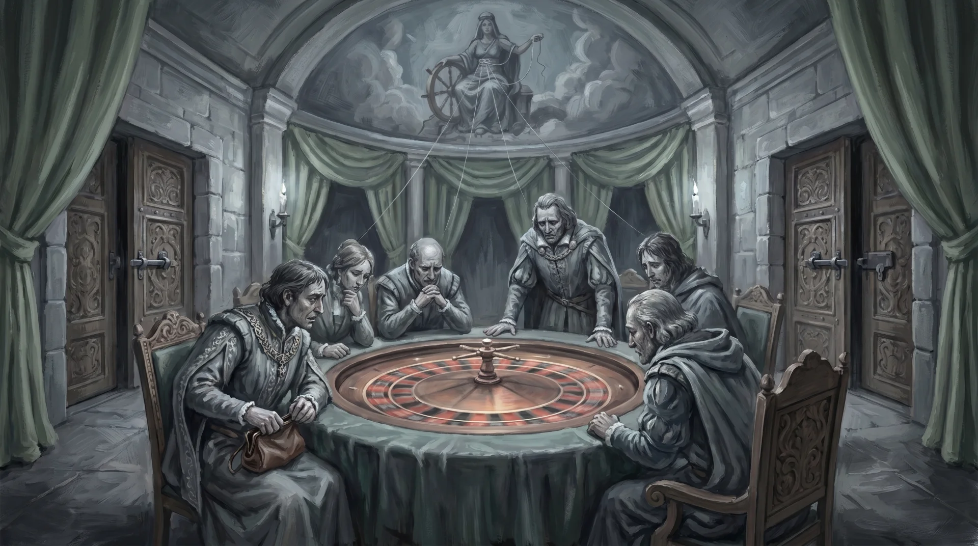 Affresco: la roulette online come trappola ornata con colonne rinascimentali e overlay digitali