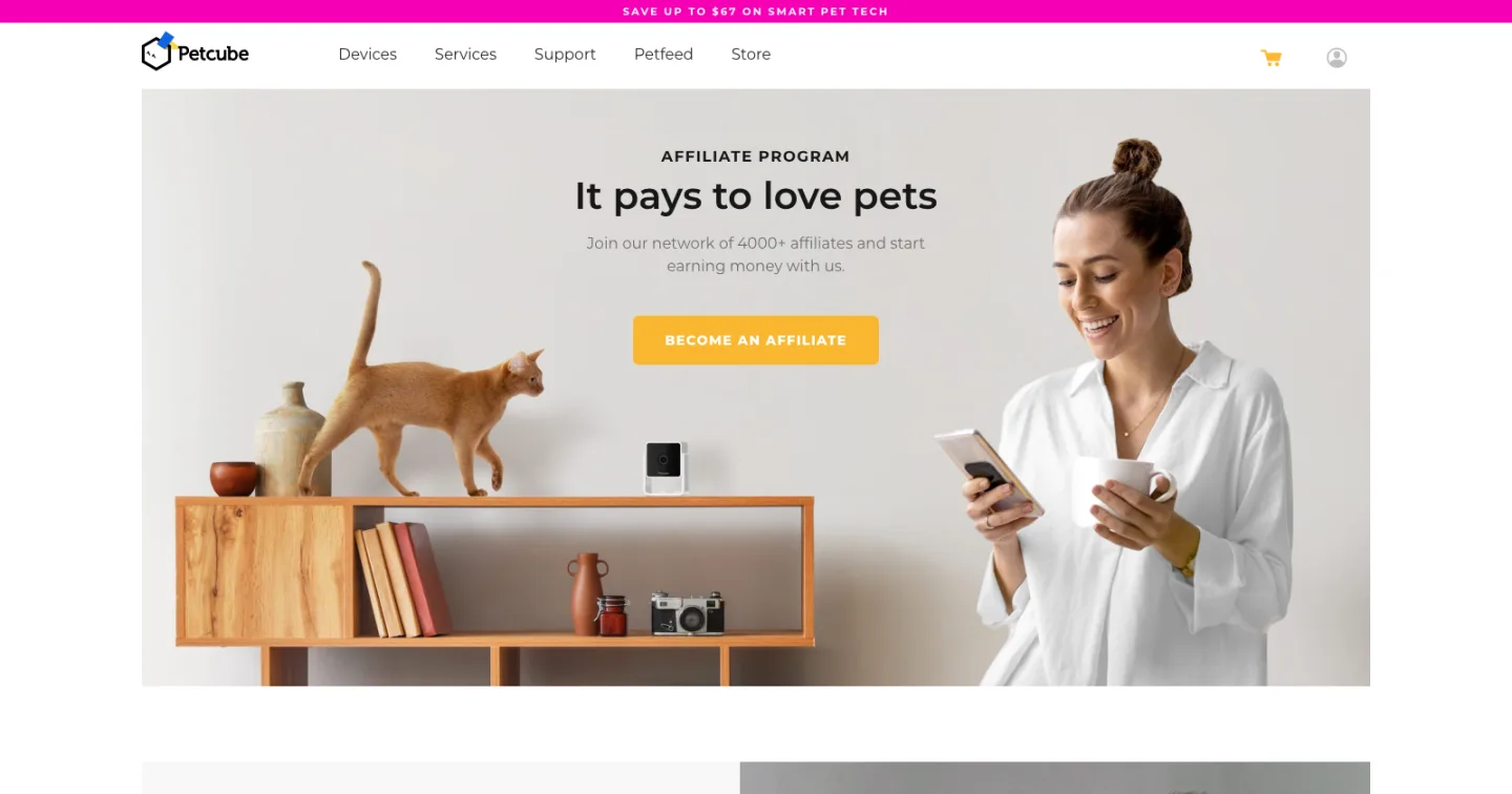 Programma di affiliazione Petcube: «It pays to love pets» e il pulsante per diventare affiliato