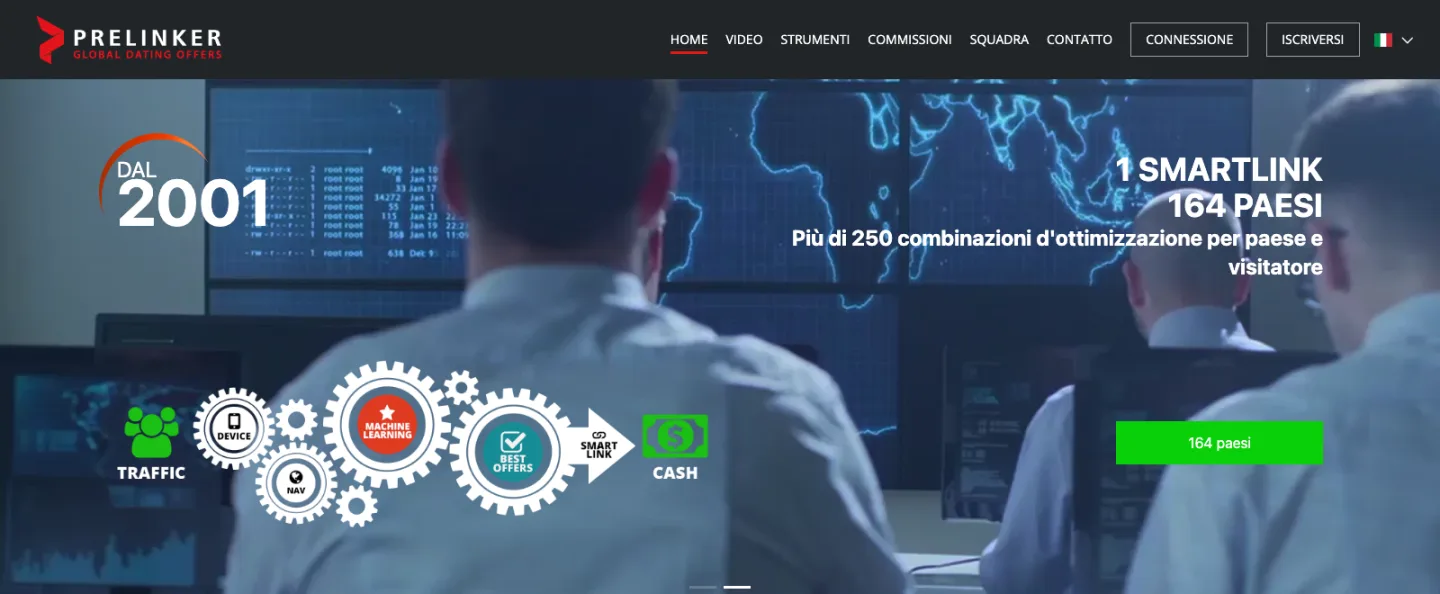 Pagina del programma di affiliazione Prelinker: uno smartlink per 164 paesi