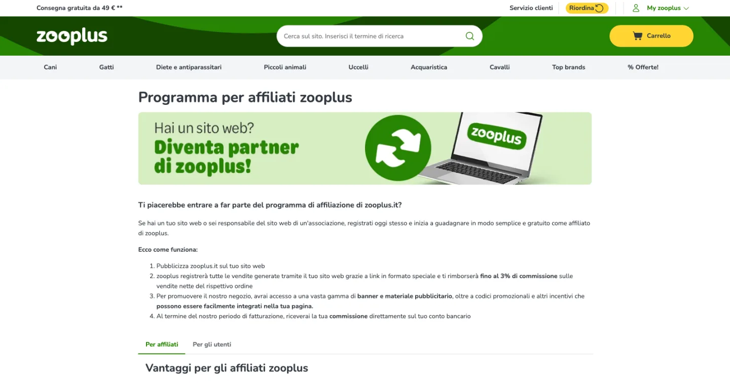 Programma per affiliati zooplus: «Hai un sito web? Diventa partner di zooplus» e come funziona