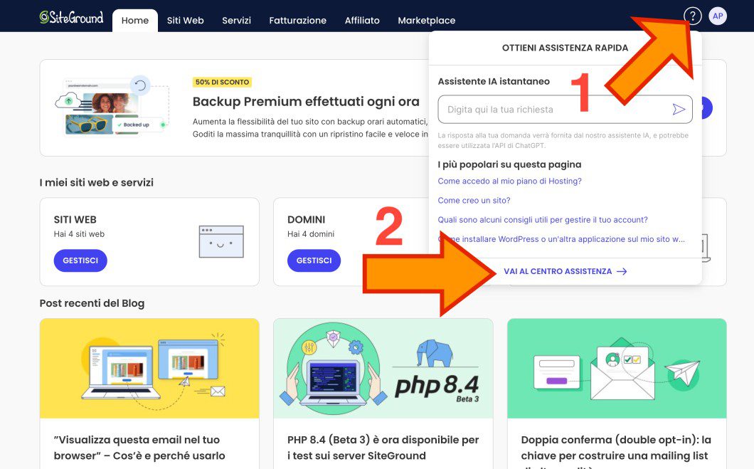 Supporto via chat siteground