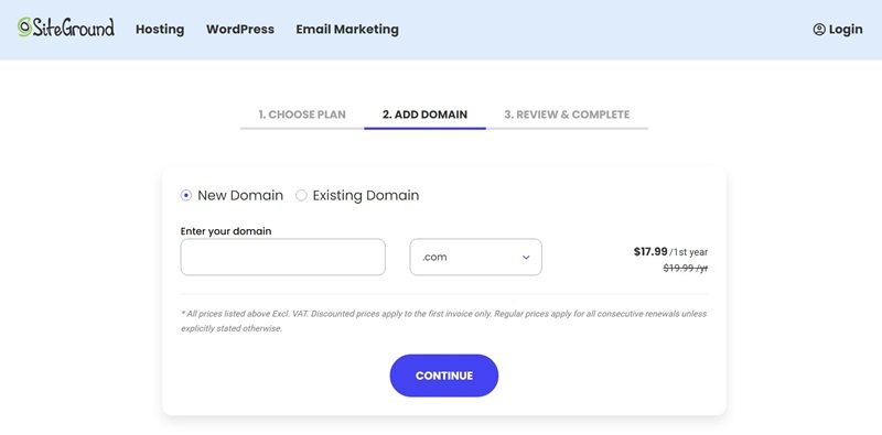 siteground registrazione pagina hosting